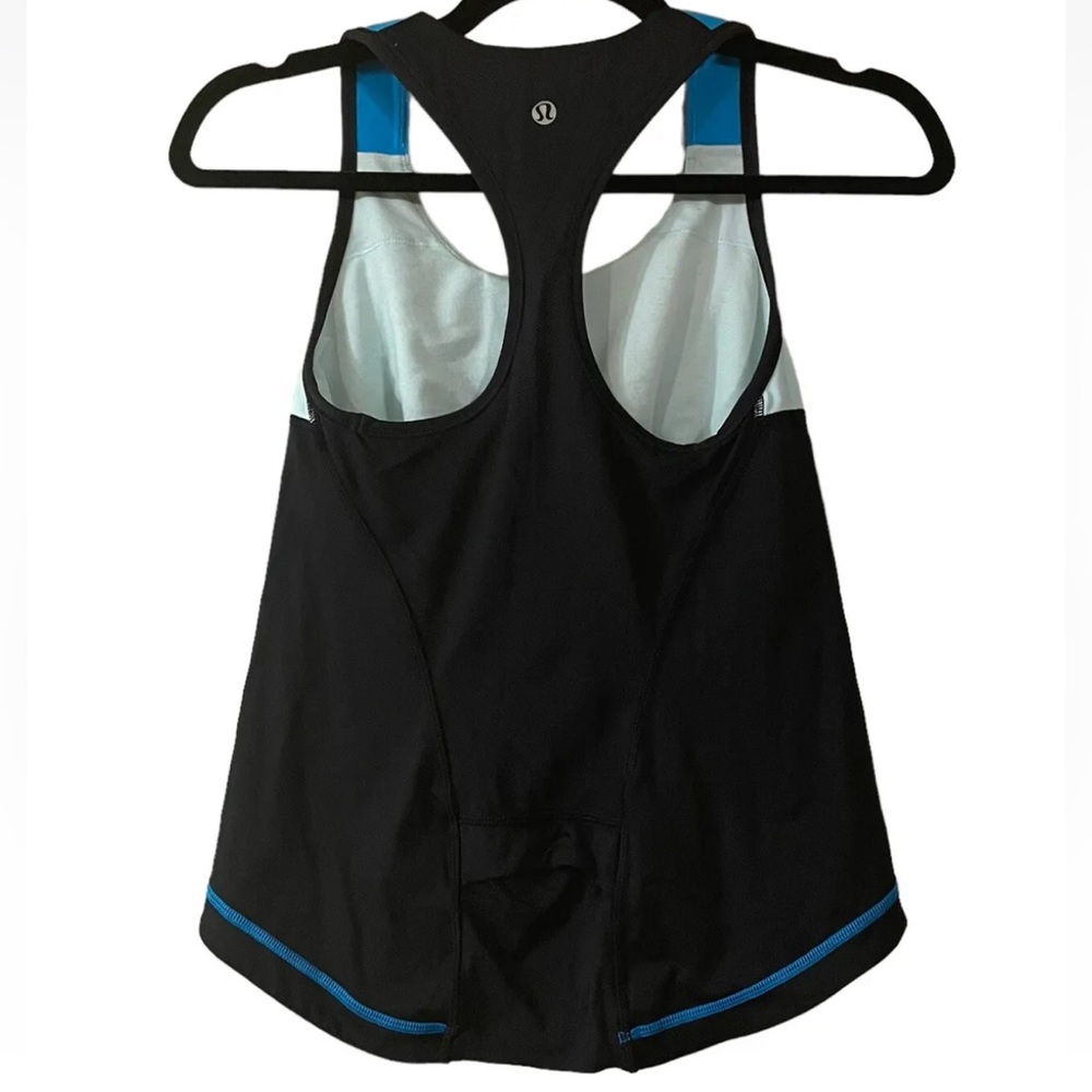 Lululemon Tank Top Cardio Kick Racerback Built in Sports Bra Colorblock Blue - Picture 3 of 5